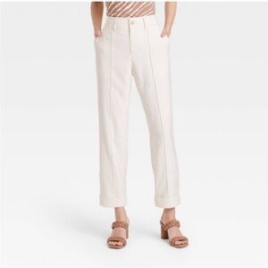 Women’s High Rise Slim Fit Effortless Pintuck Ankle Pants - White